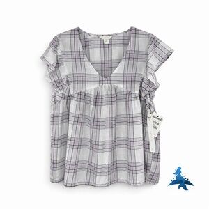 1266 NWT CASLON Plaid Flutter Sleeve Blouse – M – Lavender Multi